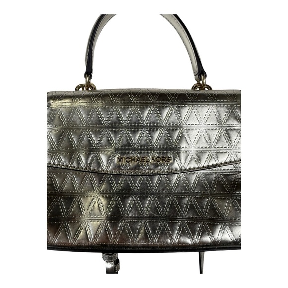 Michael Kors Ava Quilted Metallic Silver Top-Handle / Crossbody Bag - Picture 3 of 6